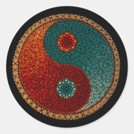 Pegatina Redonda Mandala pintada a mano de Yin Yang
