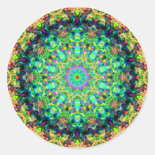 Pegatina Redonda Mandala psicodélica muy colorida