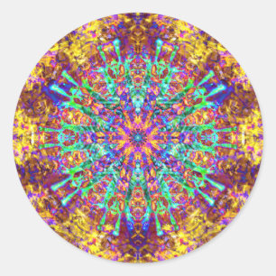Pegatina Redonda Mandala Psicodélica Trippy Hippie Color Splash