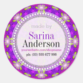 Pegatina Redonda Mandala Purple Healing Light Hecha Con Etiquetas
