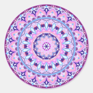 Pegatina Redonda Mándala púrpura boho decal geométrico vibrante