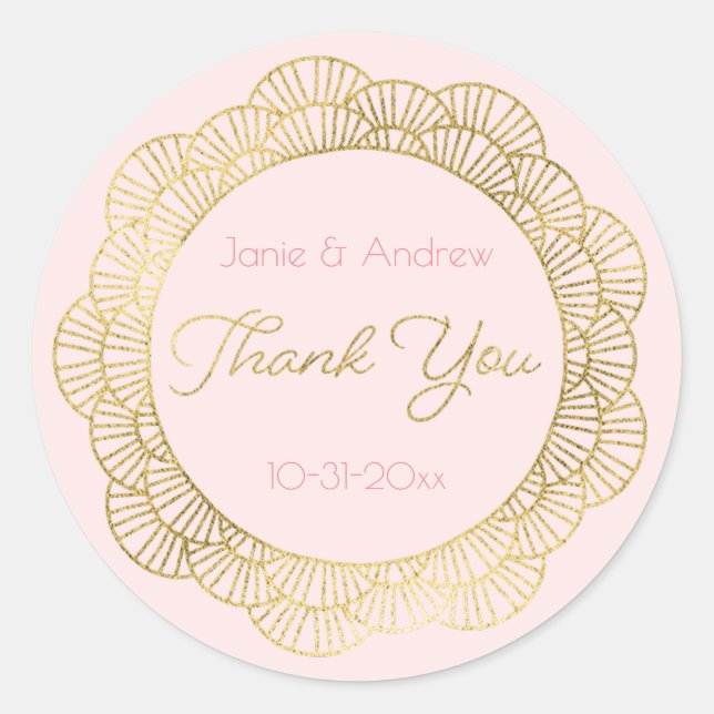 Pegatina Redonda Mandala rosa y dorada de Rubor Gracias (Anverso)