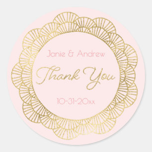 Pegatina Redonda Mandala rosa y dorada de Rubor Gracias