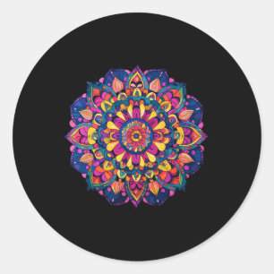 Pegatina Redonda Mandala Sagrado Colorido para Meditación y Yoga