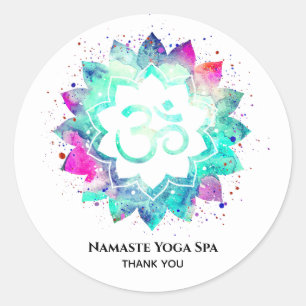 Pegatina Redonda *~* Mandala Símbolo espiritual OM Aum de Flor Lotu