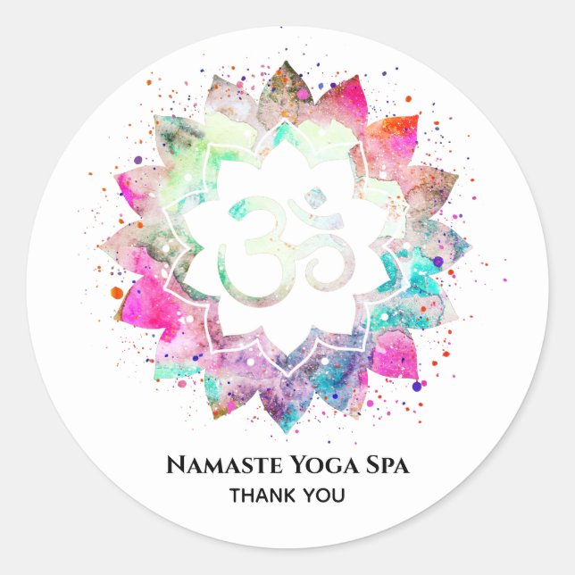 Pegatina Redonda *~* Mandala Símbolo espiritual OM Flor Lotus (Anverso)