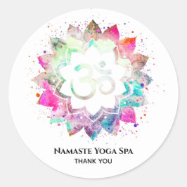 Pegatina Redonda *~* Mandala Símbolo espiritual OM Flor Lotus