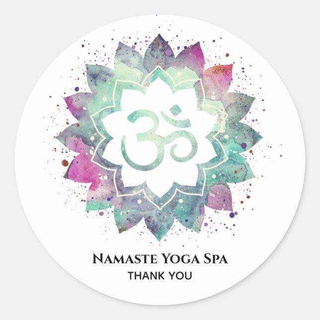 Pegatina Redonda *~* Mandala Símbolo espiritual OM Lotus Flor Azul (Anverso)