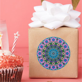 Pegatina Redonda Mandala TealRose 12 Petals Naranja rosado Verde az