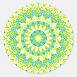 Pegatina Redonda Mandalá verde decal vibrante inspirado en la natur