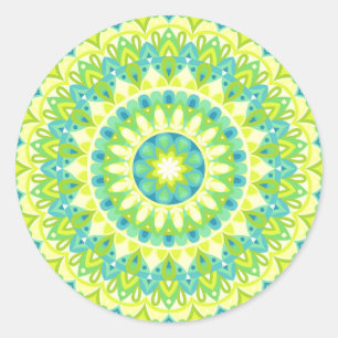 Pegatina Redonda Mandalá verde decal vibrante inspirado en la natur