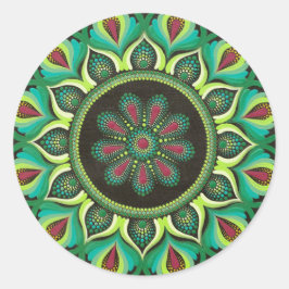 Pegatina Redonda Mandala verde elegante | Bohemian Zen Minimalista