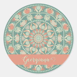 Pegatina Redonda Mandala y sabio retro ornato personalizado