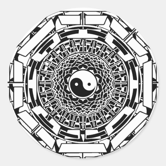 Pegatina Redonda Mandala Yin Yang (Pegatina blanco) (Anverso)