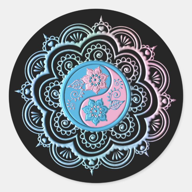 Pegatina Redonda Mandalas Azules y Rosas (Anverso)