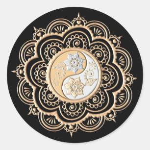 Pegatina Redonda Mandalas de oro y plata