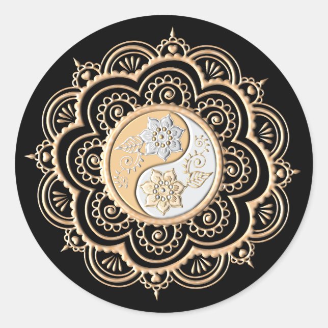 Pegatina Redonda Mandalas de oro y plata (Anverso)
