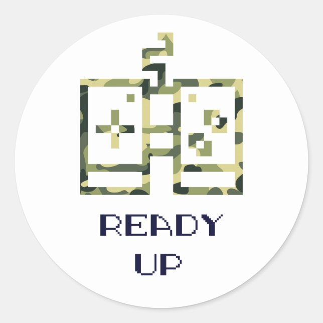 Pegatina Redonda Mando de videojuegos de camuflaje Prepárate Gamer (Anverso)