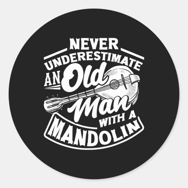 Pegatina Redonda Mandolin Mandolinist Old Mandolin Player (Anverso)