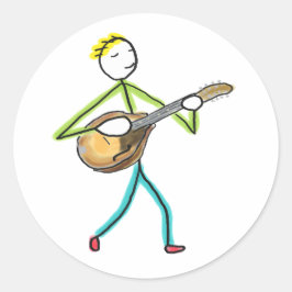 Pegatina Redonda Mandolin Playing Stickman