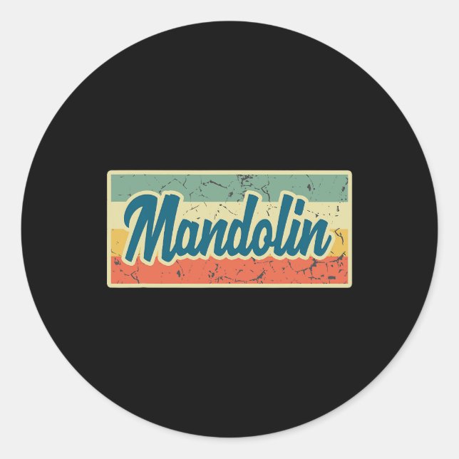 Pegatina Redonda Mandolin Vintage Style Retro (Anverso)