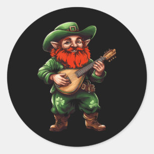 Pegatina Redonda Mandolinas Duende Día de San Patricio Divertido Ir