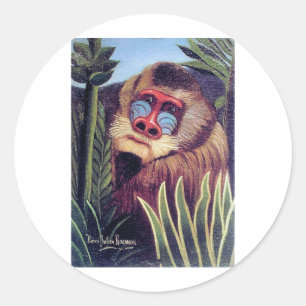 Pegatina Redonda "Mandrill en la selva" de Rousseau (alrededor de 1