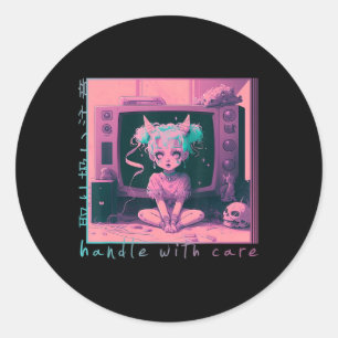 Pegatina Redonda Manejo con cuidado Pastel Gótico Kawaii Anime Menh