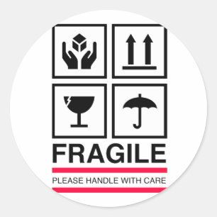 Pegatina Redonda Manejo frágil con diseño gráfico cuidado