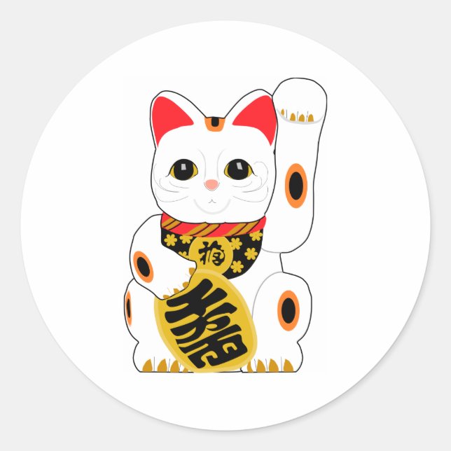 Pegatina Redonda Maneki Neko (Anverso)