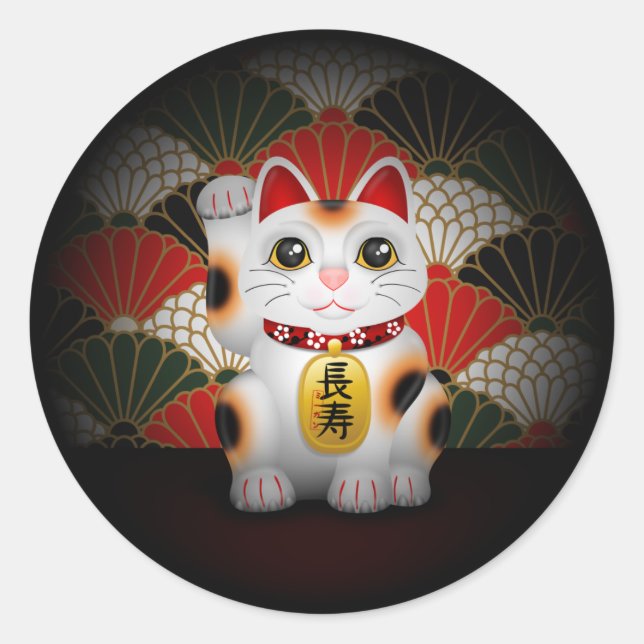Pegatina Redonda Maneki Neko (Anverso)