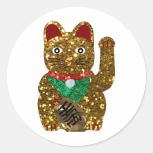 Pegatina Redonda maneki neko cat