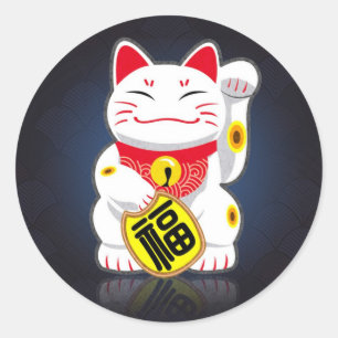 Pegatina Redonda Maneki-neko - Gato afortunado japonés