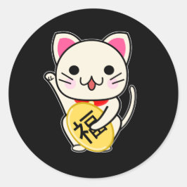 Pegatina Redonda Maneki Neko - Gato de la Suerte