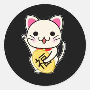 Pegatina Redonda Maneki Neko - Gato de la Suerte