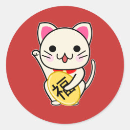 Pegatina Redonda Maneki Neko - Gato de la Suerte