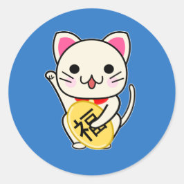 Pegatina Redonda Maneki Neko - Gato de la Suerte