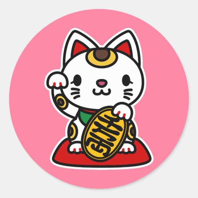 Pegatina Redonda Maneki Neko (Gato Suertudo) (Anverso)