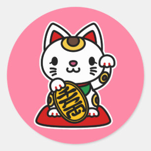 Pegatina Redonda Maneki Neko (Gato Suertudo)