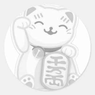 Pegatina Redonda maneki neko gris