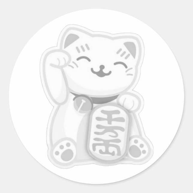 Pegatina Redonda maneki neko gris (Anverso)