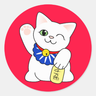 Pegatina Redonda Maneki Neko Lucky Cat
