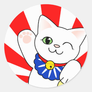 Pegatina Redonda Maneki Neko Lucky Cat
