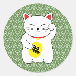 Pegatina Redonda Maneki Neko Lucky Cat