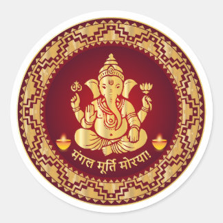 Pegatina Redonda Mangalmurti Morya Ganesha Tradicional