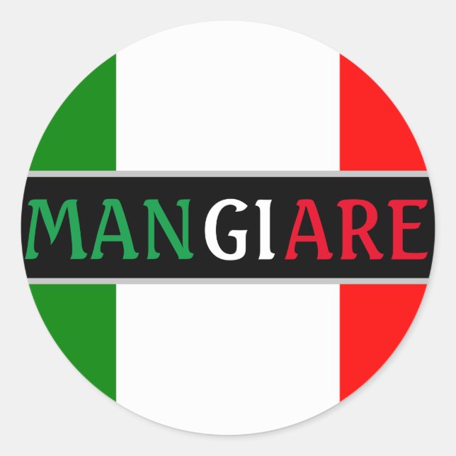 Pegatina Redonda Mangiare come en italiano (Anverso)