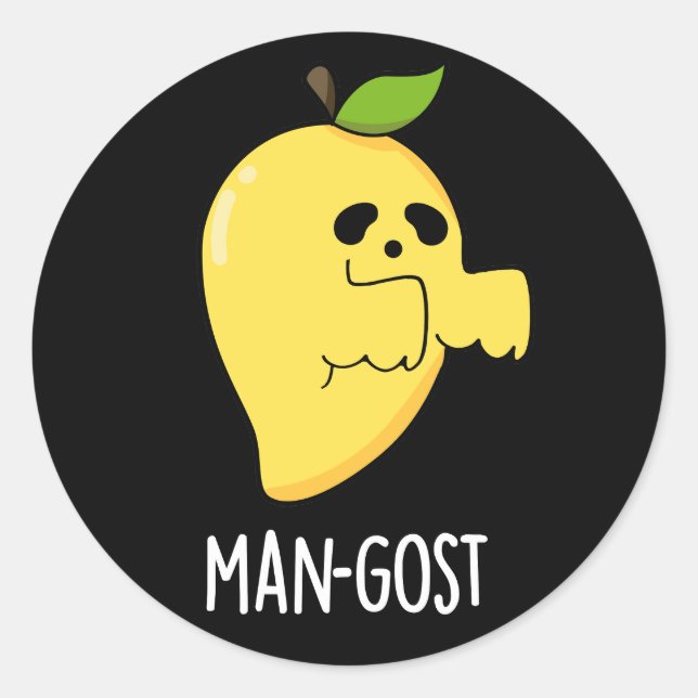 Pegatina Redonda Mango Ghost Pun Dark BG - Hombre gosta Gracioso Ha (Anverso)