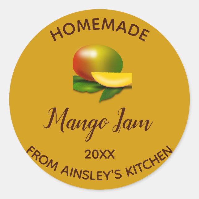 Pegatina Redonda Mango jam casero editable (Anverso)