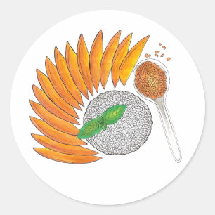 Pegatina Redonda Mango Sticky Rice Dessert Cocina tailandesa