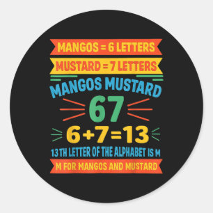 Pegatina Redonda Mangos Mostaza 67 Tee Código Alfabeto Divertido M 